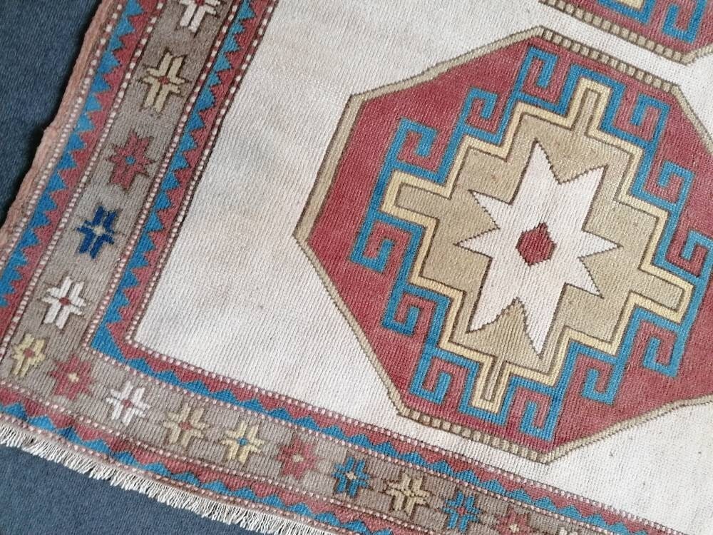 Turkish oushak wool rug 4'10x5'5 vintage handmade rug bohemian rug living room rug
