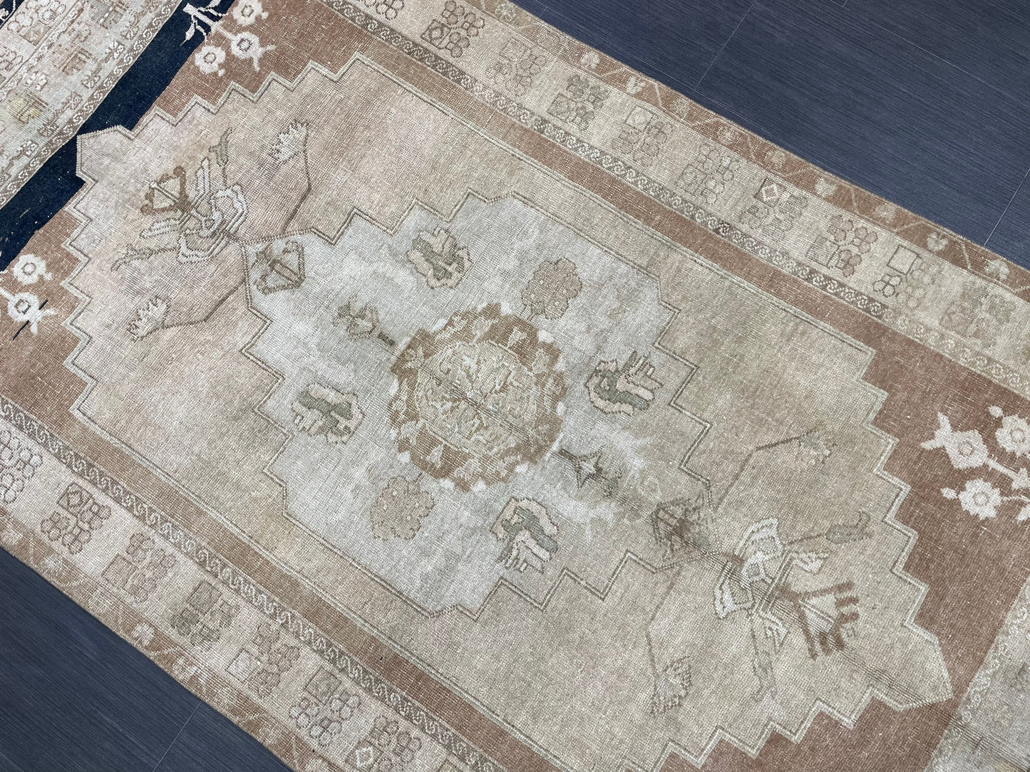 MUTED Handmade 4 x 7.3 Rug Vintage Turkish  Rug Brown Soft wool Rug NATURAL Wool Rug, Living Room Rug, Oushak Rug, Hand Knotted Kitchen Rug