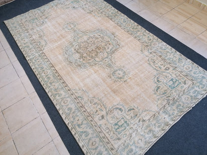 6x10 feet large vintage rug, rustic oushak rug, distressed turkish handmade rugs, living room area rug, vintage oversize rug