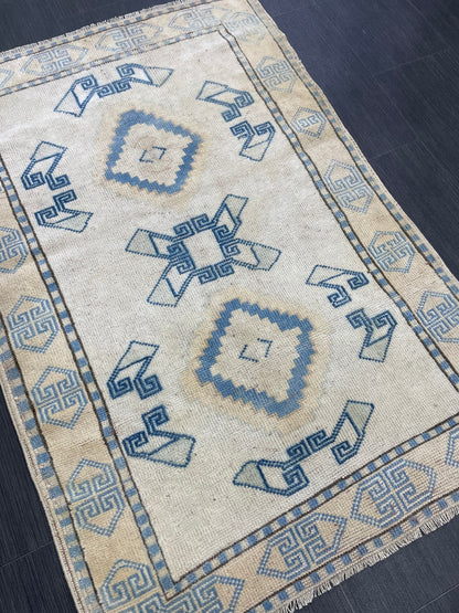 Oriental Wool RUG TURKISH Rug 3 x 4.4 ft Vintage Oushak Rug Vintage Persian Rug Wool Oushak Rug Handmade Vintage Turkish Rug