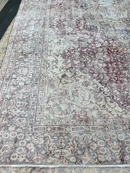 Large Muted Distressed Rug Antique 8.6 x 12.2 Old Turkish Rug Hand Knotted Rug Vintage Handmade Persian Rug Farmhouse Rug