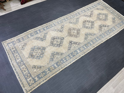 Vintage Hand Knotted Rug Vintage 4.2 x 11  Runner Muted Runner Rug Turkish Runner Rug Vintage Runner Rug Star Kitchen Runner Most See Rug