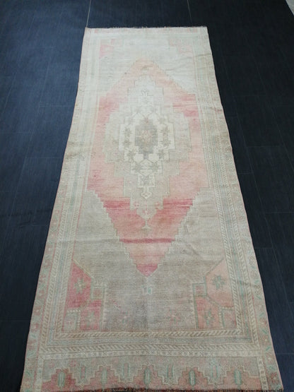 3.7 x 9 Muted Oushak Runner Rug Turkish Runner Rug Vintage Runner Rug Hallway Runner Rug Kitchen Runner Rug Wool Runner Rug