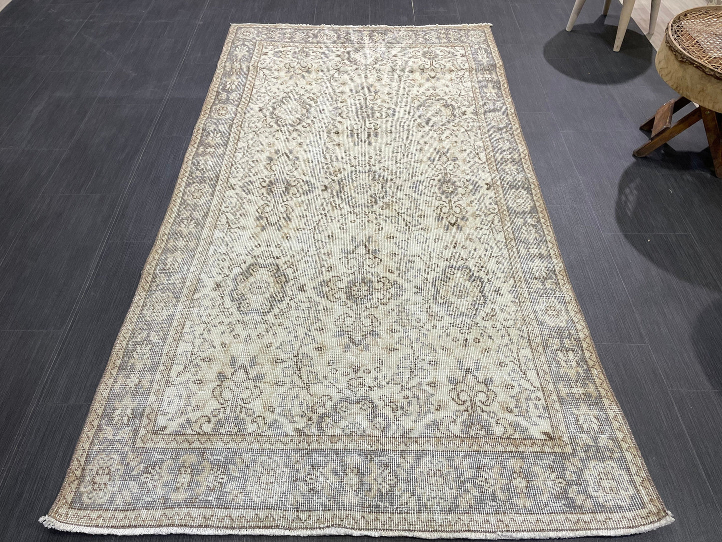 Neutral Rug, TURKISH 3.9 x 7 Rug,Distressed Vintage Antique Rug Vintage Wool Distressed Rug Neutral Handmade Rug