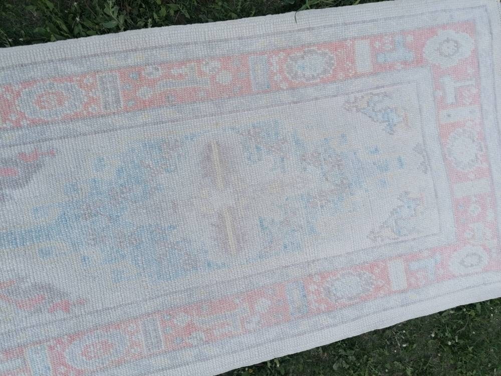 2'10x13'4 oushak wool runner, turkish oushak new produced handmade rug, muted hallway runner rug