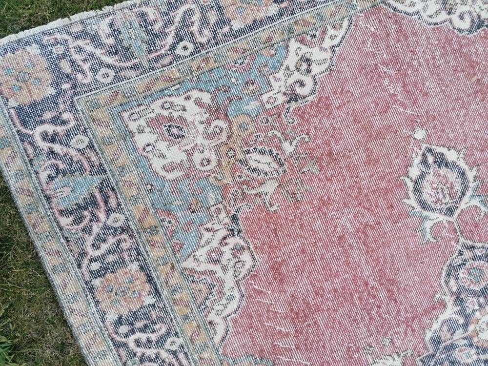 Large vintage rug, pastel oushak wool rug 6x9 distressed unique hand made rug, living room rug kitchen runner rug, bohemian rug