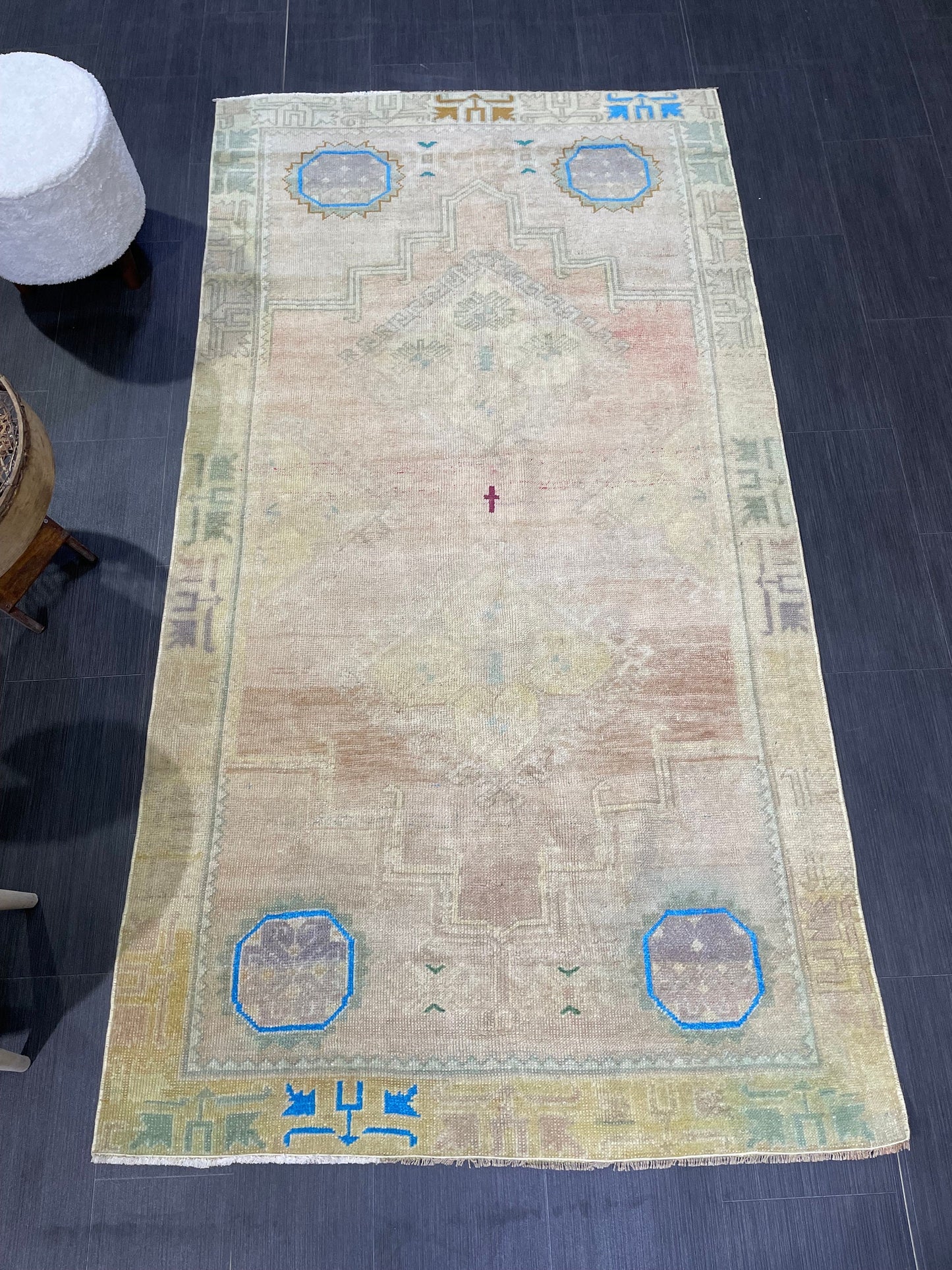 Anatolian Vintage Rug, TURKISH Rug, Vintage 3.10 x 7.3 Wool Rug, Oushak Rug, Hand Knotted Rug, 100% Wool Rug, Handmade Rug