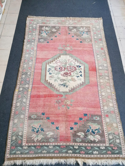Turkish rug 5'2x8'6 vintage large rug, oushak hand made wool rug, living room rug, kitchen rug,bohemian rug