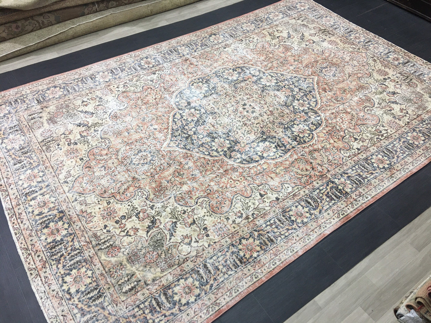 Muted Large Handmade RUG 7.8 x 11.8 TURKISH Rug Vintage Oushak Rug Muted Vintage Rug Wool Persian Rug Hand Knotted Rug Vintage 8x12 Rug