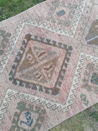 3x11 long persian motif runner rug, handmade wool brown entryway runner, turkish anatolian runner, kitchen oushak runner,vintage hallway rug