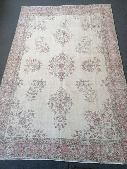 Muted rug, vintage turkish rug, oushak vintage rug 10 x 6.9 kitchen rug,