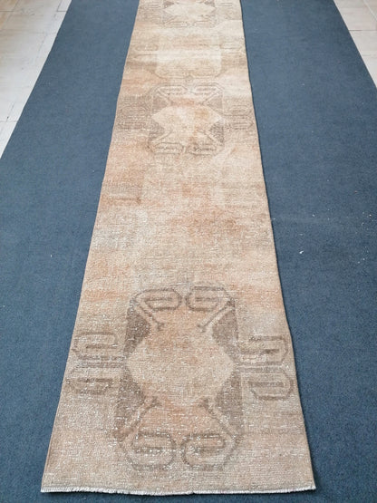 11'x2'5 turkish runner rug, vintage runner rug, vintage oushak runner rug, hallway runner, kitchen runner rug, anatolian wool runner