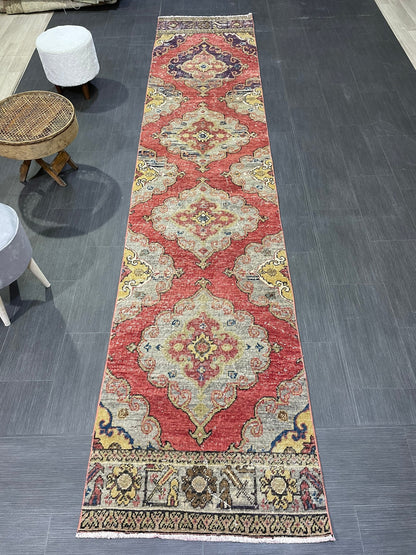 Oushak Runner Rug, Muted Vintage Runner 2.8 x 12.8 Rug, Hallway Runner Rug, Kitchen Runner Rug Wool Runner Rug Wool Oushak Rug