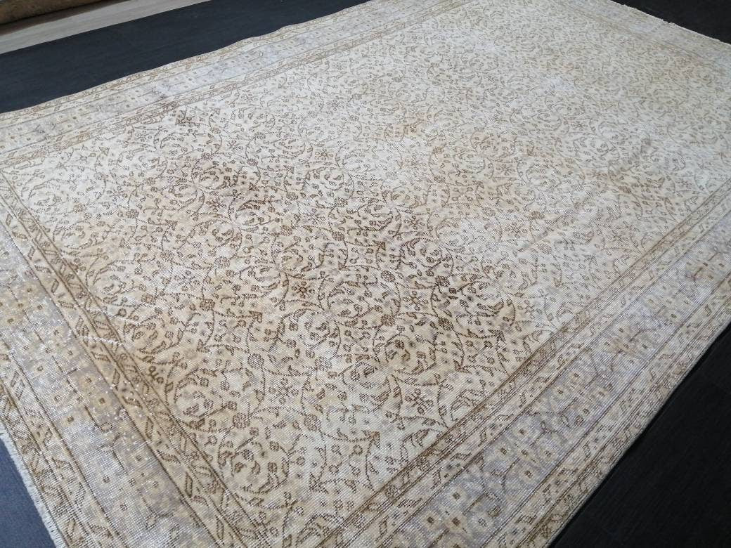 Muted Vintage Rug Neutral 6.5 x 10 Oushak  Rug Vintage  Rug Wool Oushak Rug Neutral Hand Made Rugs Vintage Turkish Rug 7x10