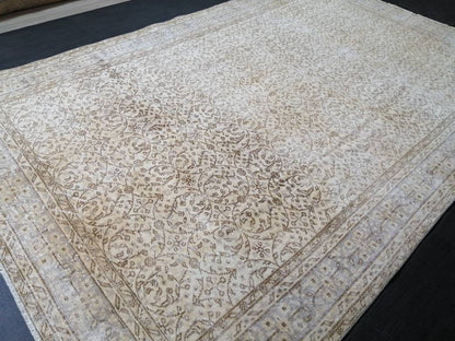 Muted Vintage Rug Neutral 6.5 x 10 Oushak  Rug Vintage  Rug Wool Oushak Rug Neutral Hand Made Rugs Vintage Turkish Rug 7x10