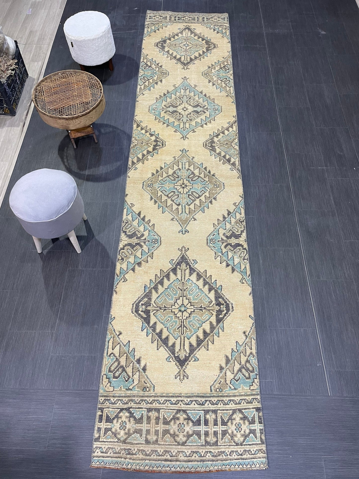 Vintage Persian Runner 2.7 x 12.4 Rug, Turkish Runner Rug, Handmade Runner, Staircase Runner, Kitchen Runner Rug, Wool Runner Rug