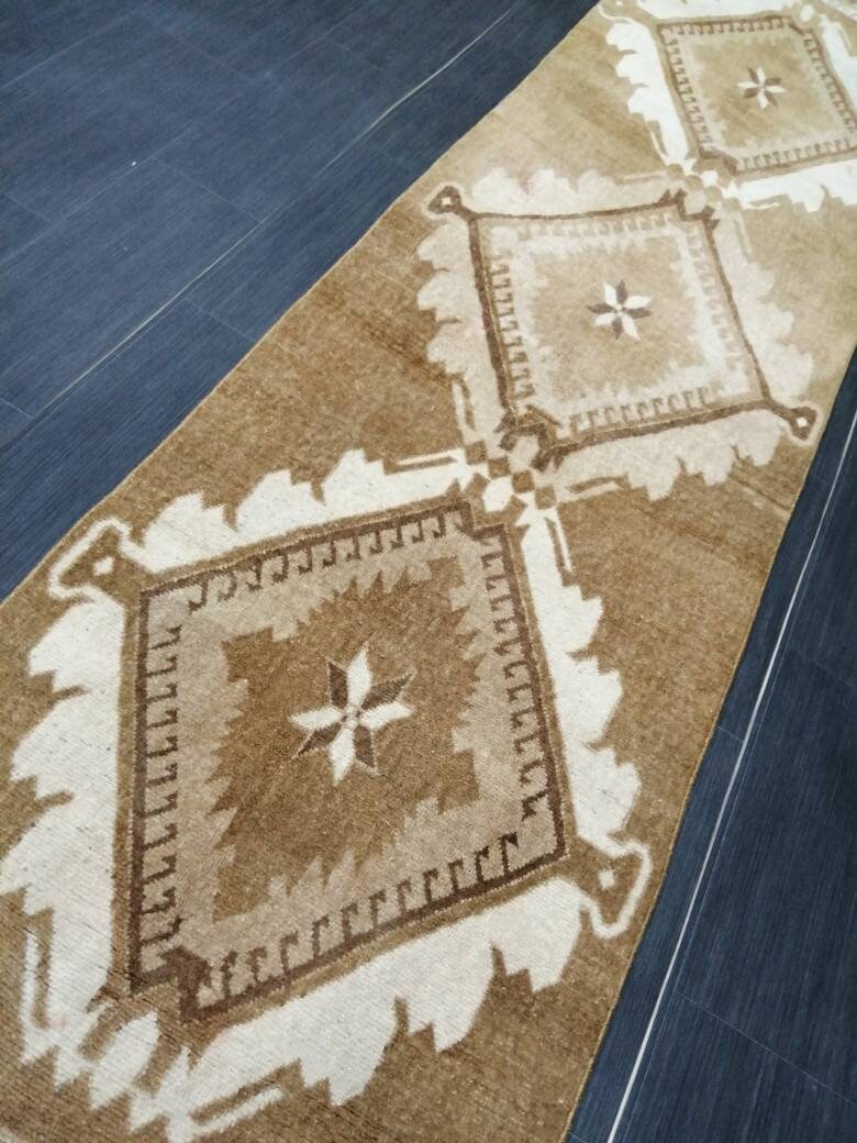 Neutral Runner Rug 2.5 x 10.7 Turkish Runner Rug Vintage Runner Rug Hallway Runner Rug Kitchen Runner Rug Neutral Wool Runner Rug