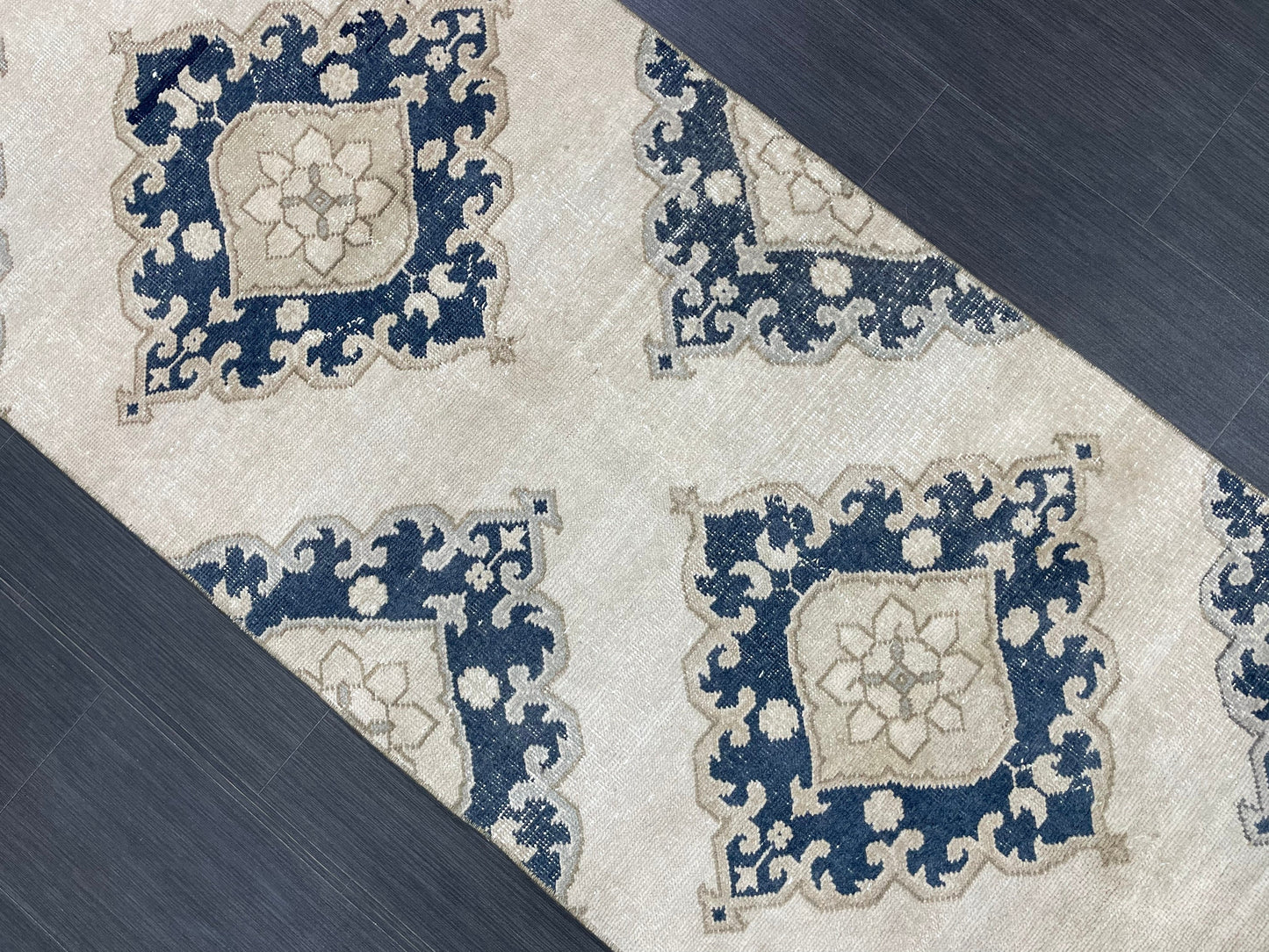 WOOL Hand Knotted Runner Rug Turkish Runner Rug 2.8 x 12.7 Muted Vintage Hallway Runner Rug Kitchen Runner Rug Persian Runner Rug Navy