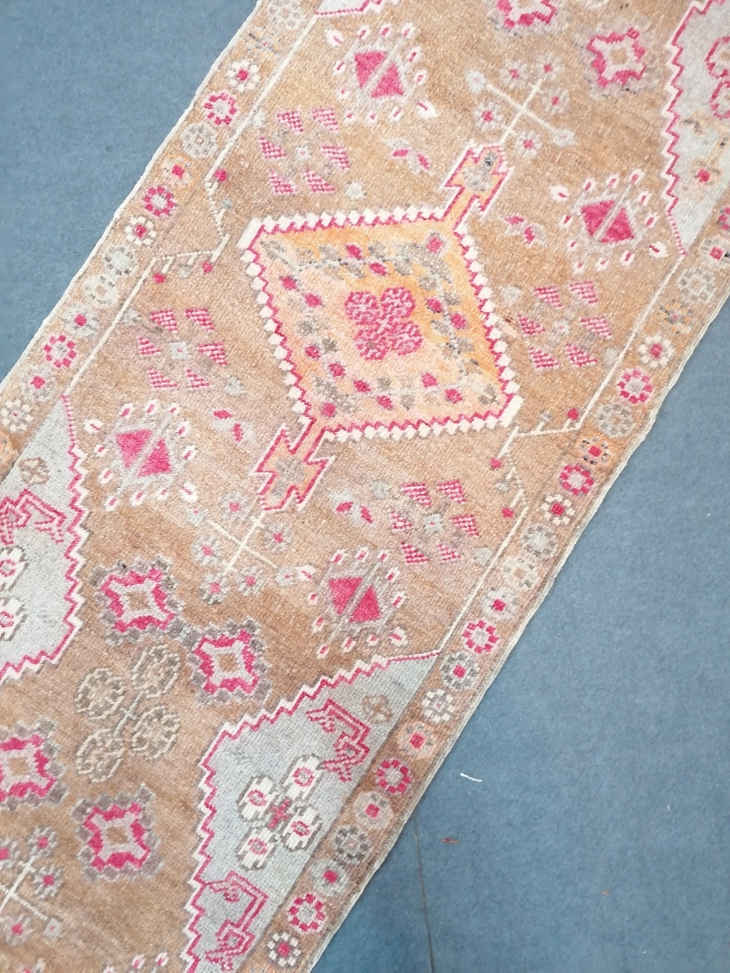 Oushak wool runner 2'10x15'8 long vintage runner, hallway handmade runner