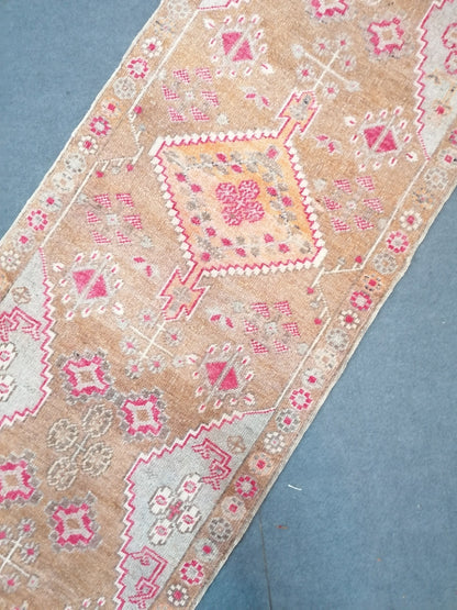 Oushak wool runner 2'10x15'8 long vintage runner, hallway handmade runner