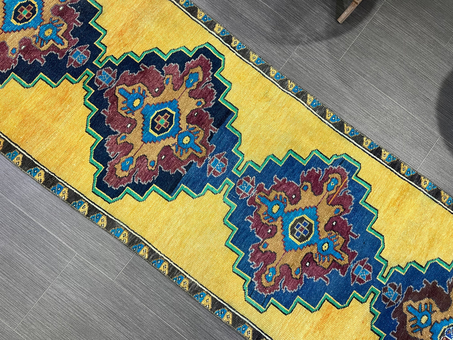 Wool Antique Runner Rug 2.2 x 7.2 Turkish Runner Rug Vintage Runner Rug Old Hallway Runner Rug Kitchen Runner Rug Yellow Wool Runner Rug
