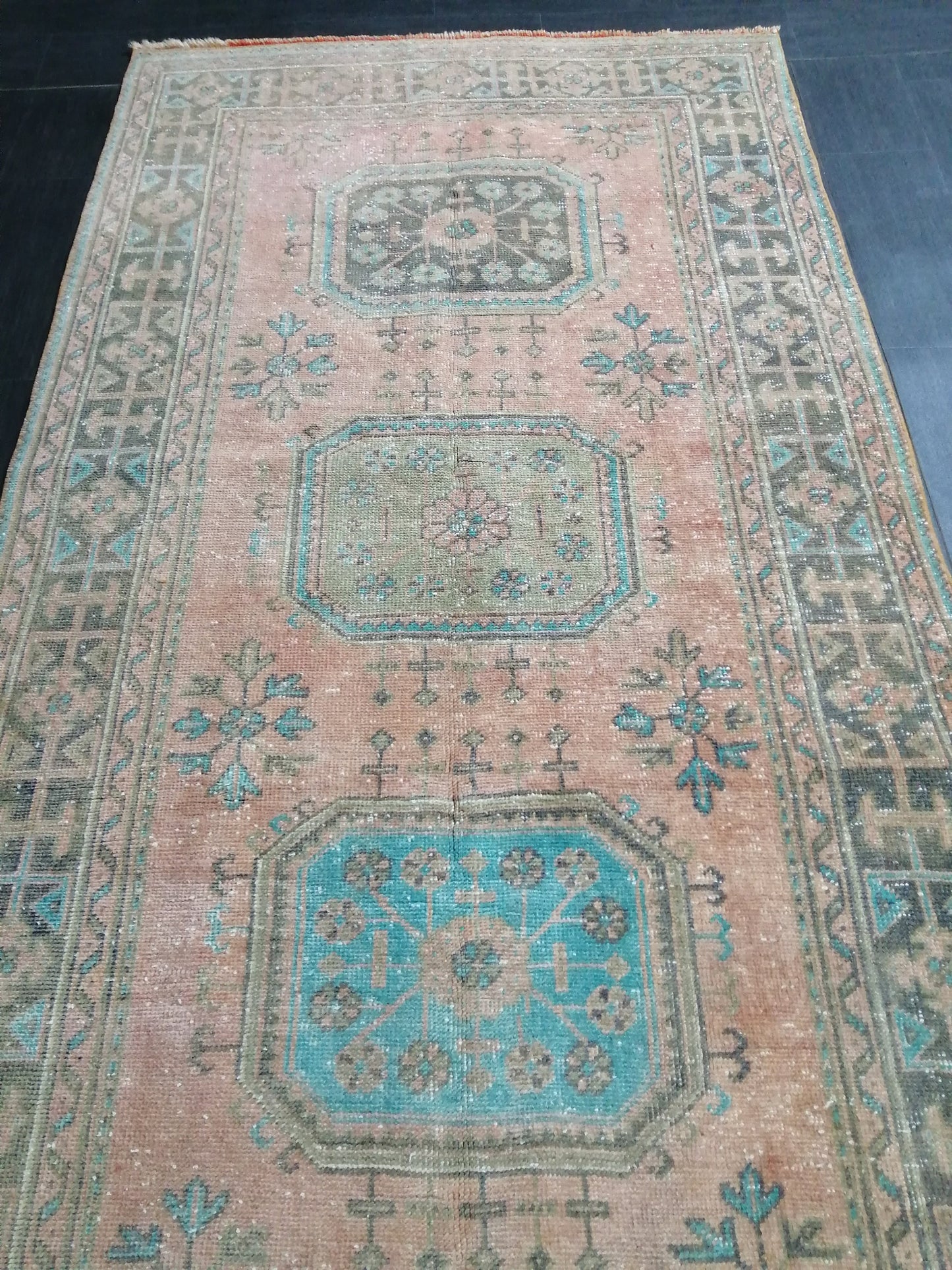 Oushak Runner Rug 11.4 x 4 Vintage Turkish Runner Rug Vintage Runner Rug Hallway Runner Rug Kitchen Runner Rug Wool Runner Rug