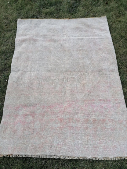 4.6 x 6.3 Turkish rug vintage wool rug turkish rug, vintage anatolian rug, oushak unique handmade rug