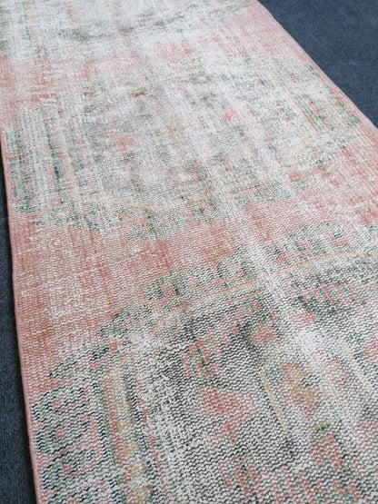 11'7x2'9 distressed oushak turkish runner rug, turkish rug , runner rug,vintage rug,kitchen rug,vintage oushak rug, vintage anatolian rug