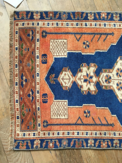 2x3 feet wool vintage small rug, handmade orange muted mini rug, kitchen small rug, turkish bathroom small rug, living room area mini rugs