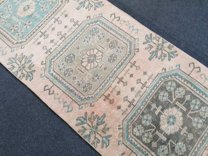 2.6 x 10.8 turkish runner rug, vintage oushak runner rug ,kitchen runner rug, hallway runner rug
