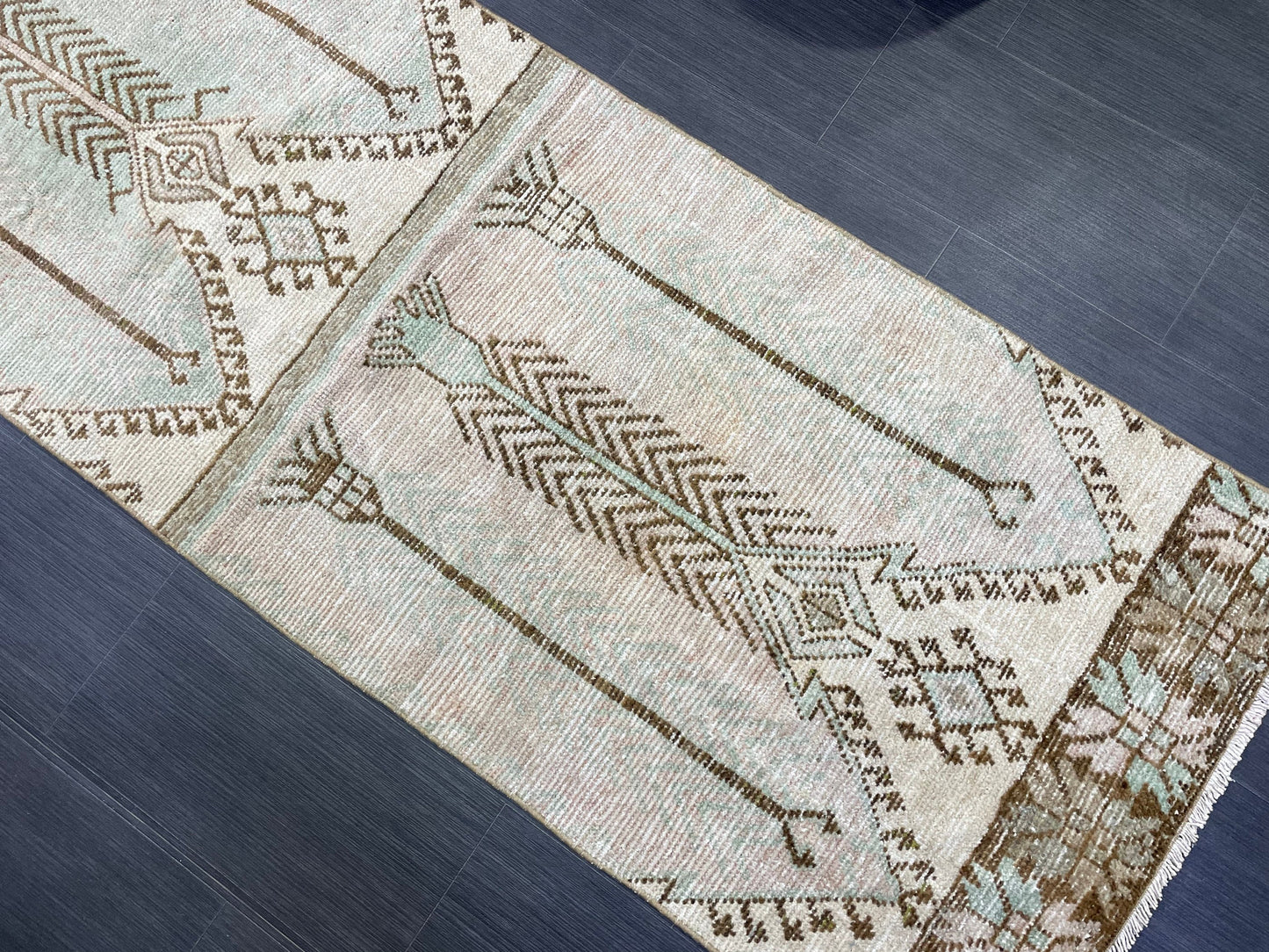 Muted Vintage Runner Rug, 2.8 x 10.2 Muted Oushak Runner Rug, Turkish Runner Rug, Short Muted Runner Rug ,Hallway Runner Soft Wool Runner