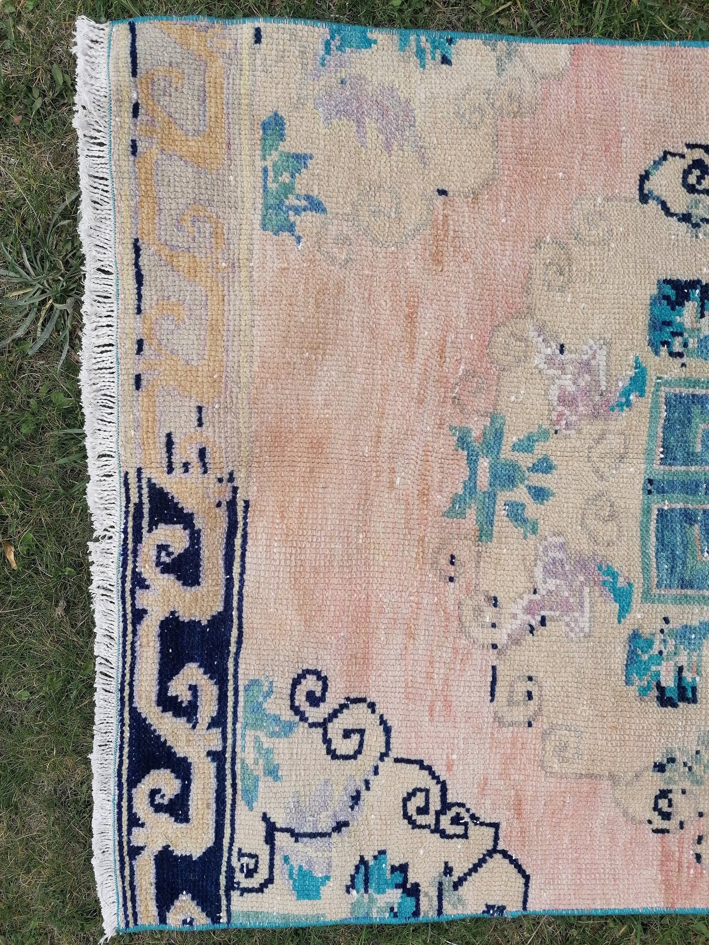 3 x 12 Turkish wool runner rug, blue runner rug, vintage runner rug, kitchen runner rug,hallway runner rug, oushak runner