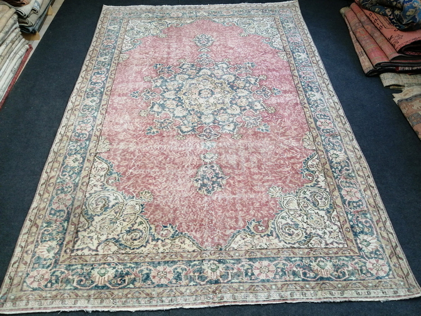 10.3 x 6.9 Vintage Rug, Oushak Rug, Turkish Rug, Livingroom Rug, Kitchen Rug, Handmade Wool Rug, Hand Knotted Rug