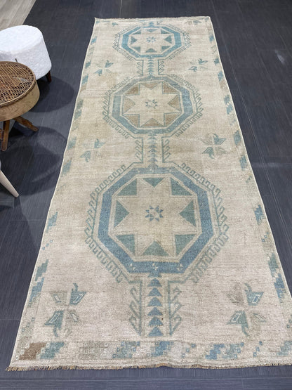 Antique Runner Rug, Vintage 3.7 x 10 Runner Rug, Persian Runner, Handmade Runner Rug, Turkish Runner Rug, Kitchen Runner, Hallway Runner