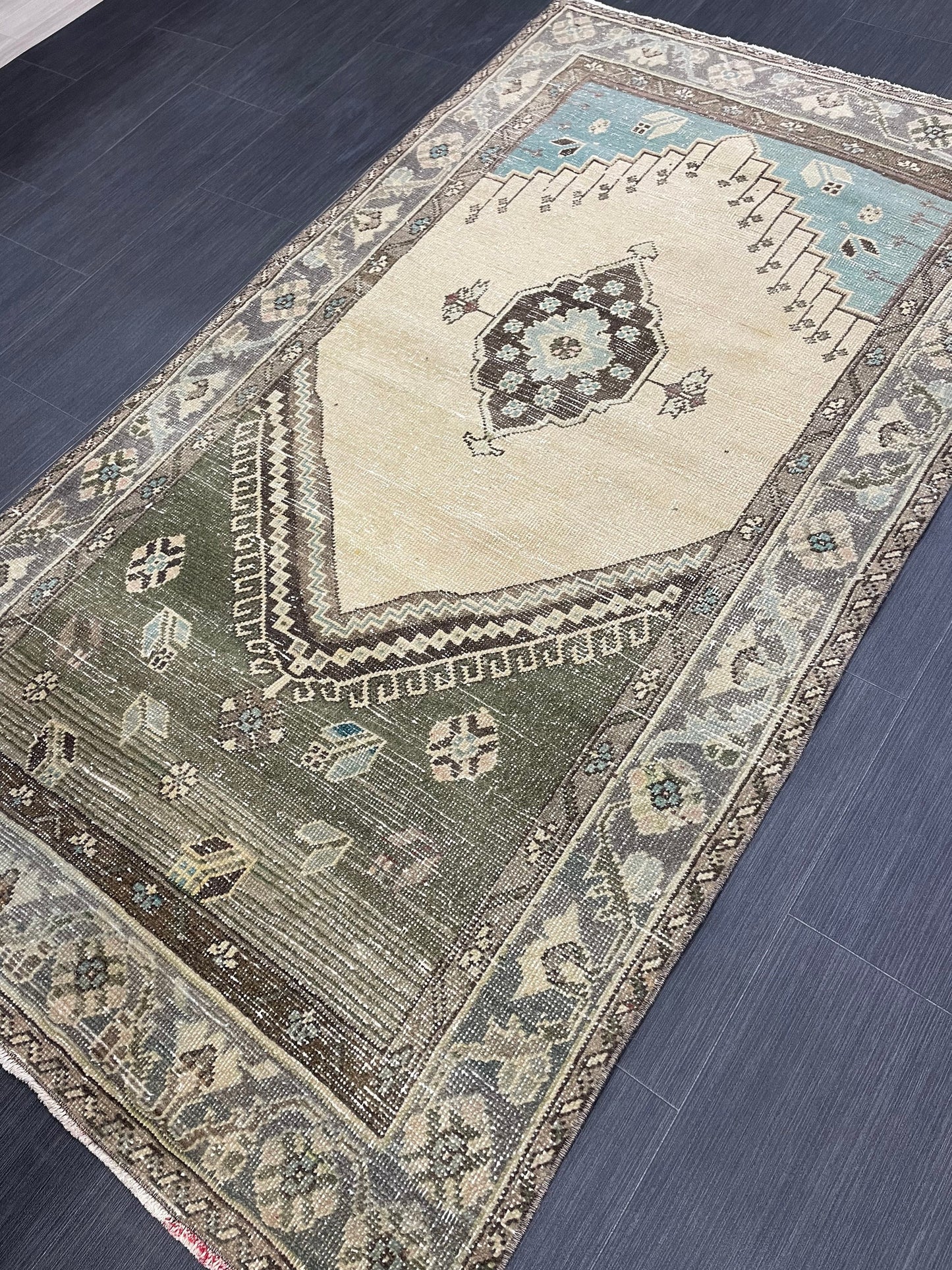 Handmade Turkish 3.5 x 6.2 Rug Handmade Rug Turkish Rug Hand Knotted Rug Muted Oushak Rug, Farmhouse Rug, Vintage Rug, Wool rug