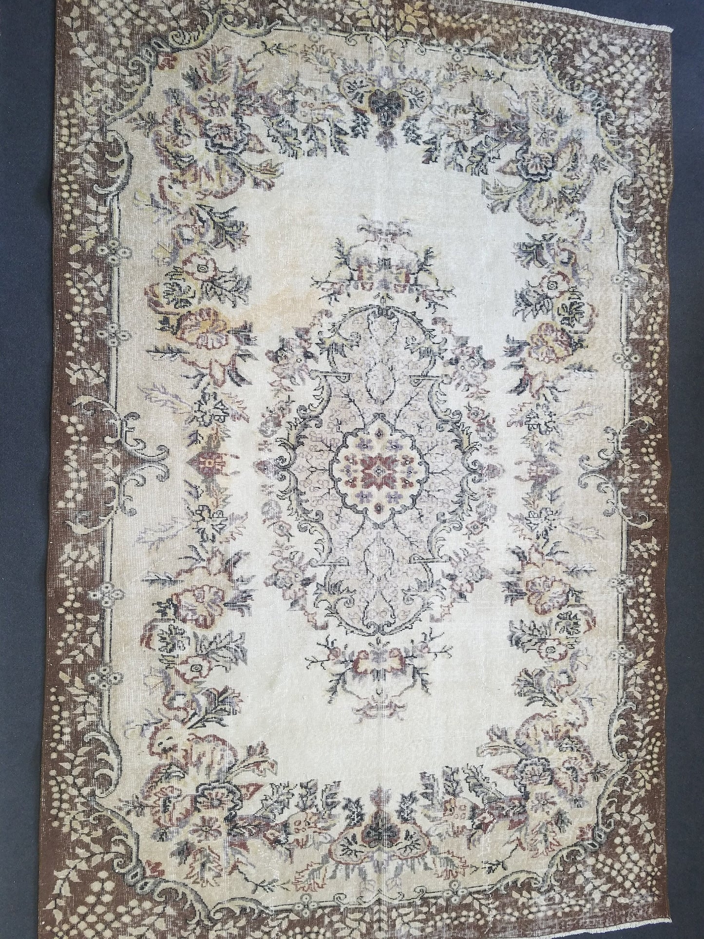 7x10 feet large oushak wool rug, turkish handmade oversize area rug, muted living room rug, vintage dining room wool rug,kids room large rug