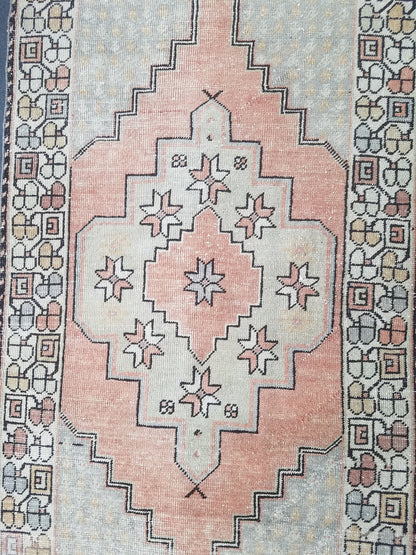 Pastel turkish rug, vintage area rug, oushak rug, wool rug,  handmade rug 6'6*3'6 feet