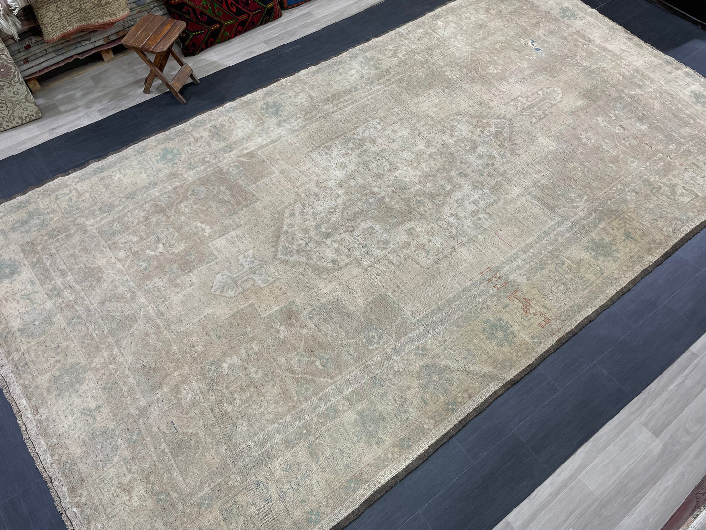 Muted Turkish RUG Oushak 7.4 x 13.5 Rug Vintage Oriental Rug Vintage Persian Rug Wool Hand Knotted Rug Handmade Rug Vintage Turkish Rug