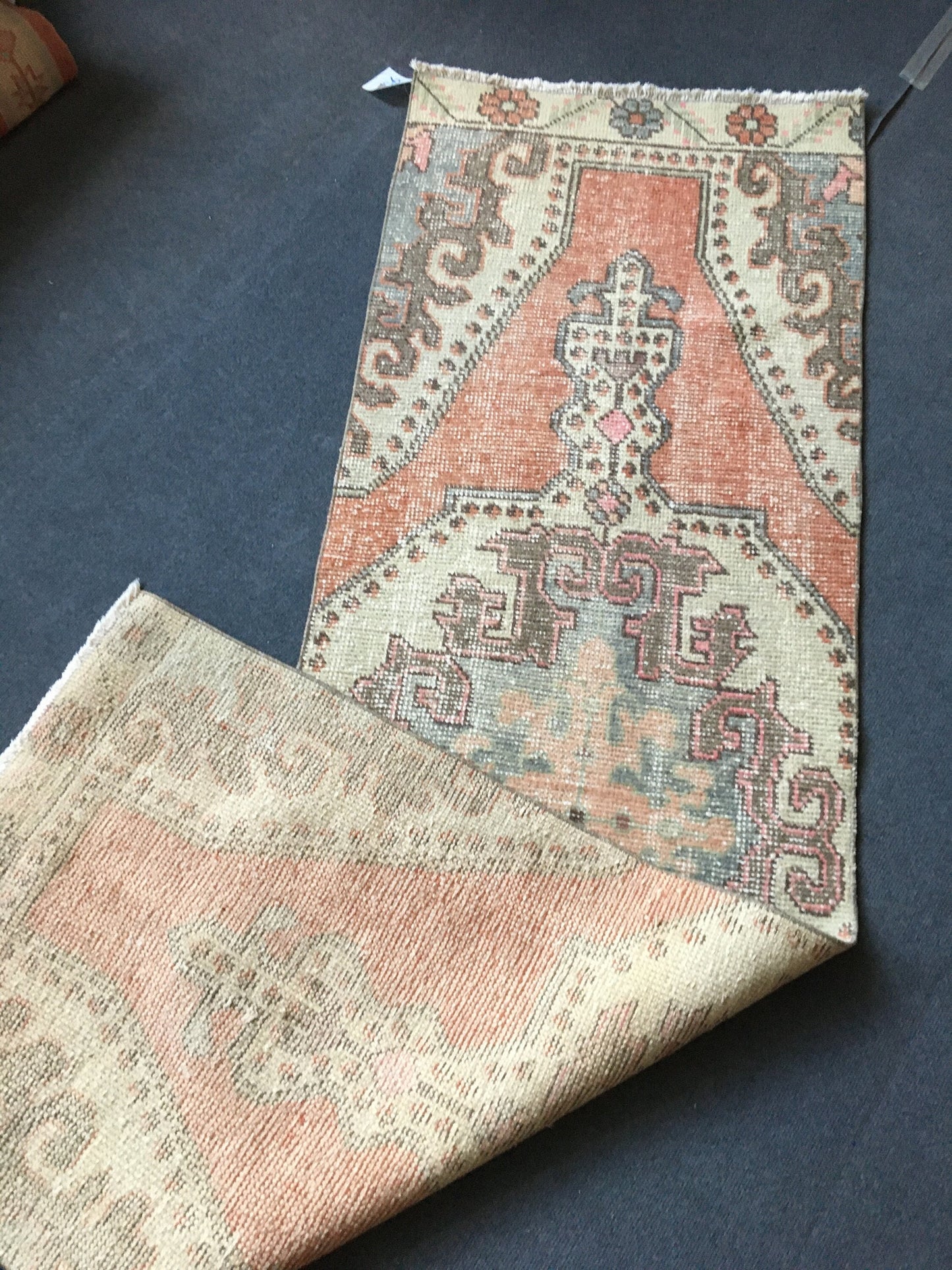 2x7 feet handmade vintage runner rug, overlong turkish floor runner, kitchen floor runner, laundry area runner rug, oushak hallway runners