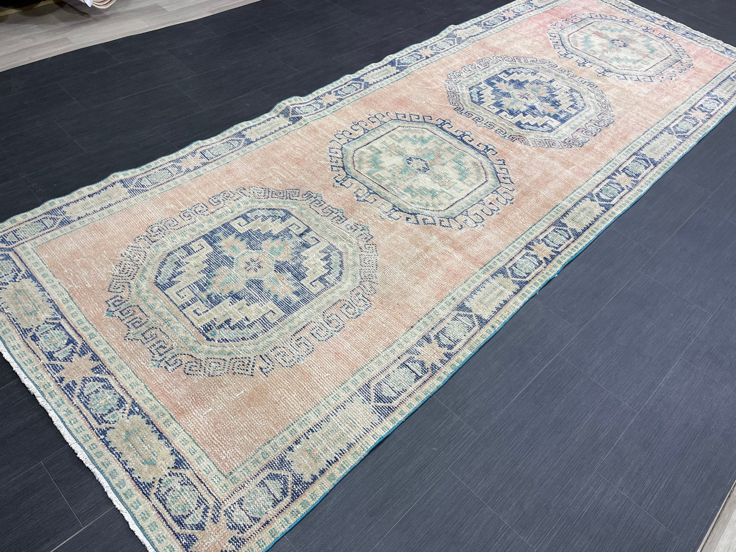 Distressed Vintage Runner Rug 4.3 x 11.8 ft Turkish Runner Rug Vintage Runner Rug Hallway Runner Rug Kitchen Runner Rug Wool Pile Runner Rug