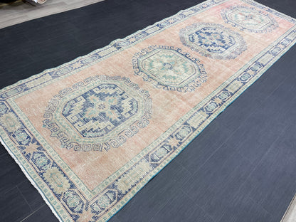 Distressed Vintage Runner Rug 4.3 x 11.8 ft Turkish Runner Rug Vintage Runner Rug Hallway Runner Rug Kitchen Runner Rug Wool Pile Runner Rug