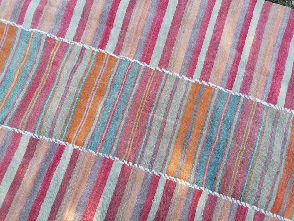 Flatwoven kilim rug 6'4x8'8  stripe hand made rugs, vintage turkish rugs oushak rug vintage oushak rug, wool rug