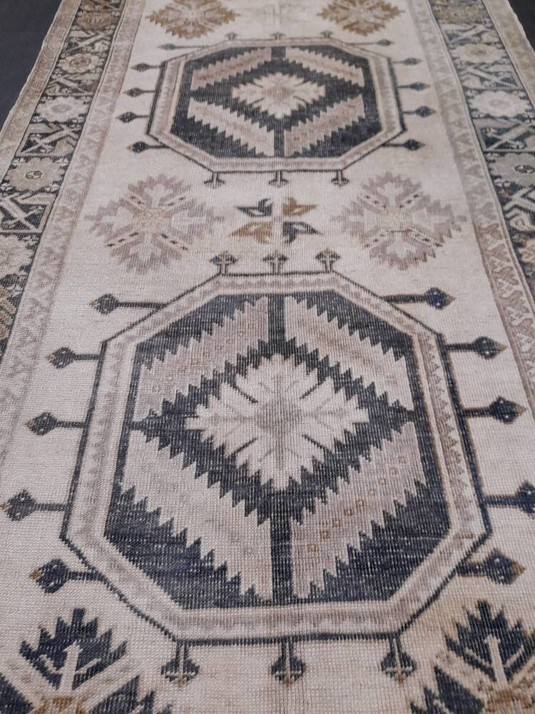 Muted Runner Rug Muted Turkish Runner Rug Vintage 4.5 x 13 Runner Rug Hallway Runner Rug Kitchen Runner Rug Oriental Runner Rug Wool Runner