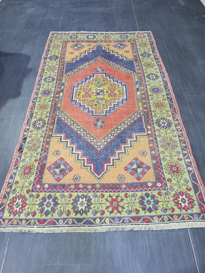 MUTED Large Vintage RUG TURKISH Oushak Rug 5 x 9.3 Vintage Oriental Rug Antique Persian Hand Made Rug Wool Turkish Anatolian Rug