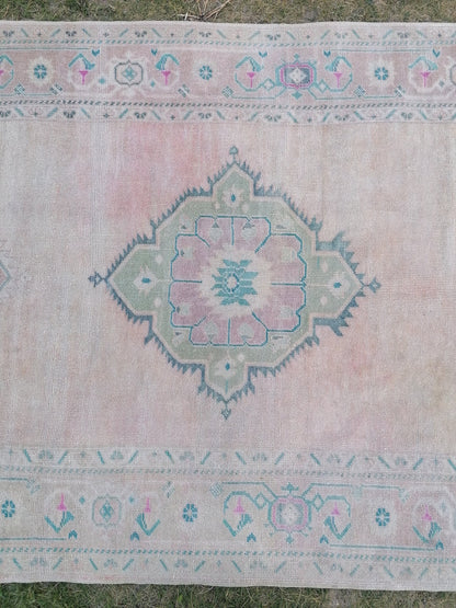 Oushak runner rug, turkish runner, vintage wool runner rug 4'10x11'6 hallway hand made rug, kitchen runner bohemian rug