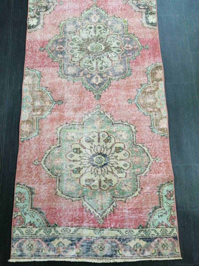 Muted RUNNER Rug, 2.8 x 12 RUNNER Rug,  Oushak Runner Rug, Vintage Turkish Rugs, Oriental Runner Rug, Turkish Oushak Runner Persian Runner