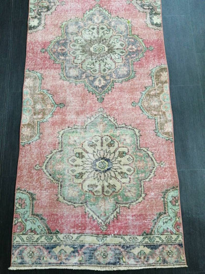 Muted RUNNER Rug, 2.8 x 12 RUNNER Rug,  Oushak Runner Rug, Vintage Turkish Rugs, Oriental Runner Rug, Turkish Oushak Runner Persian Runner