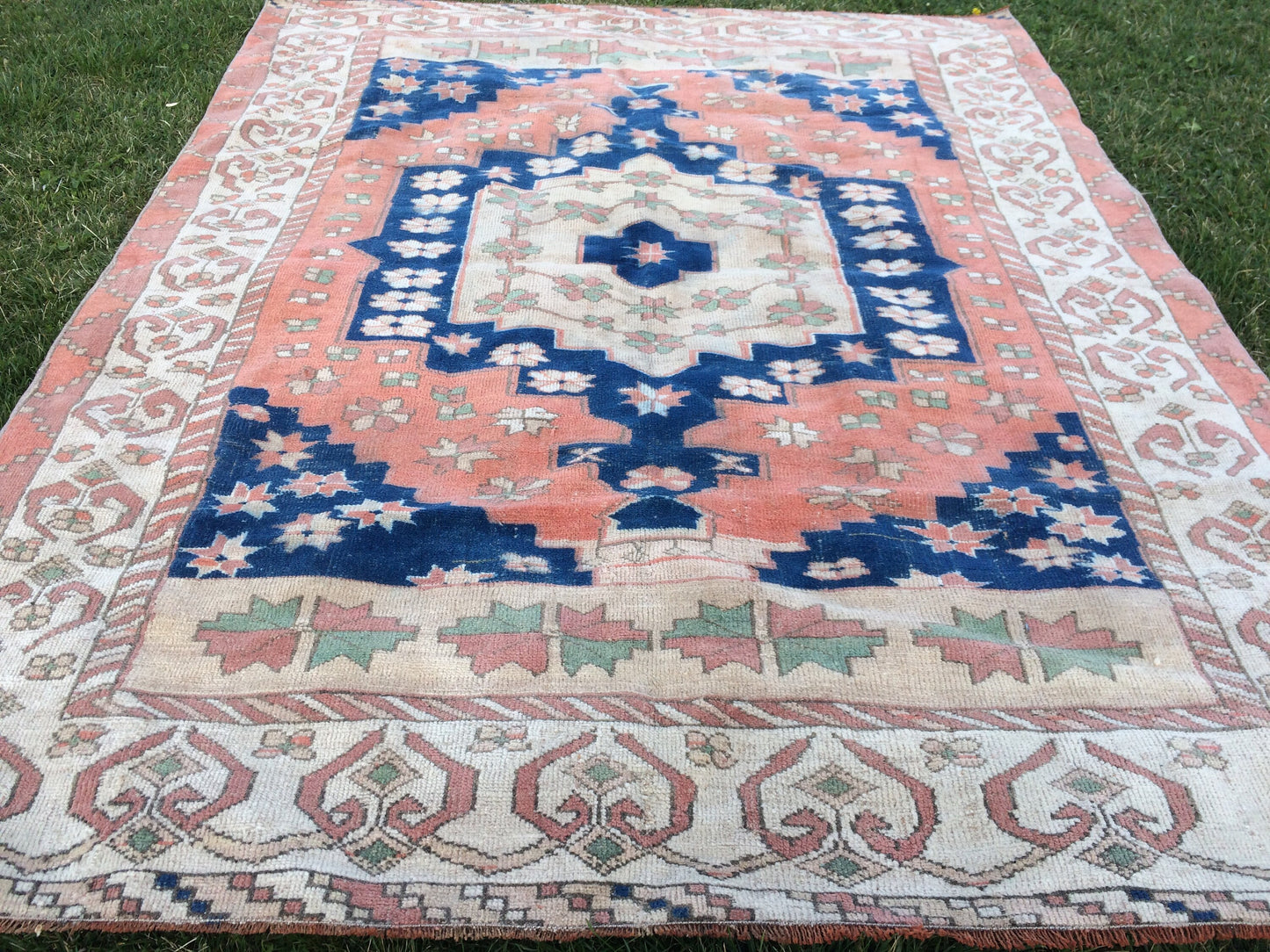 7 x 5 Large Area BOHEMIAN Rug, Vintage Oushak Rug, Special Rug, Oushak Rug, Vintage Turkish Rugs, WOOL RUGS, High Quality  Blue Rugs