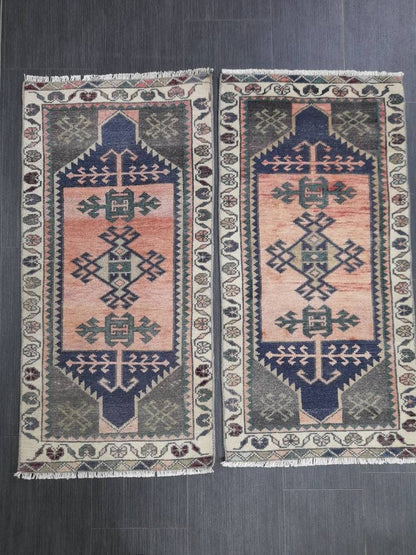 Coordinating Small Rug Turkish Rug Mini Twin Small Area Rug 1.7 x 3.5 Turkish Pair of Persian Hand Made Rug Matching Oriental Vintage Rug
