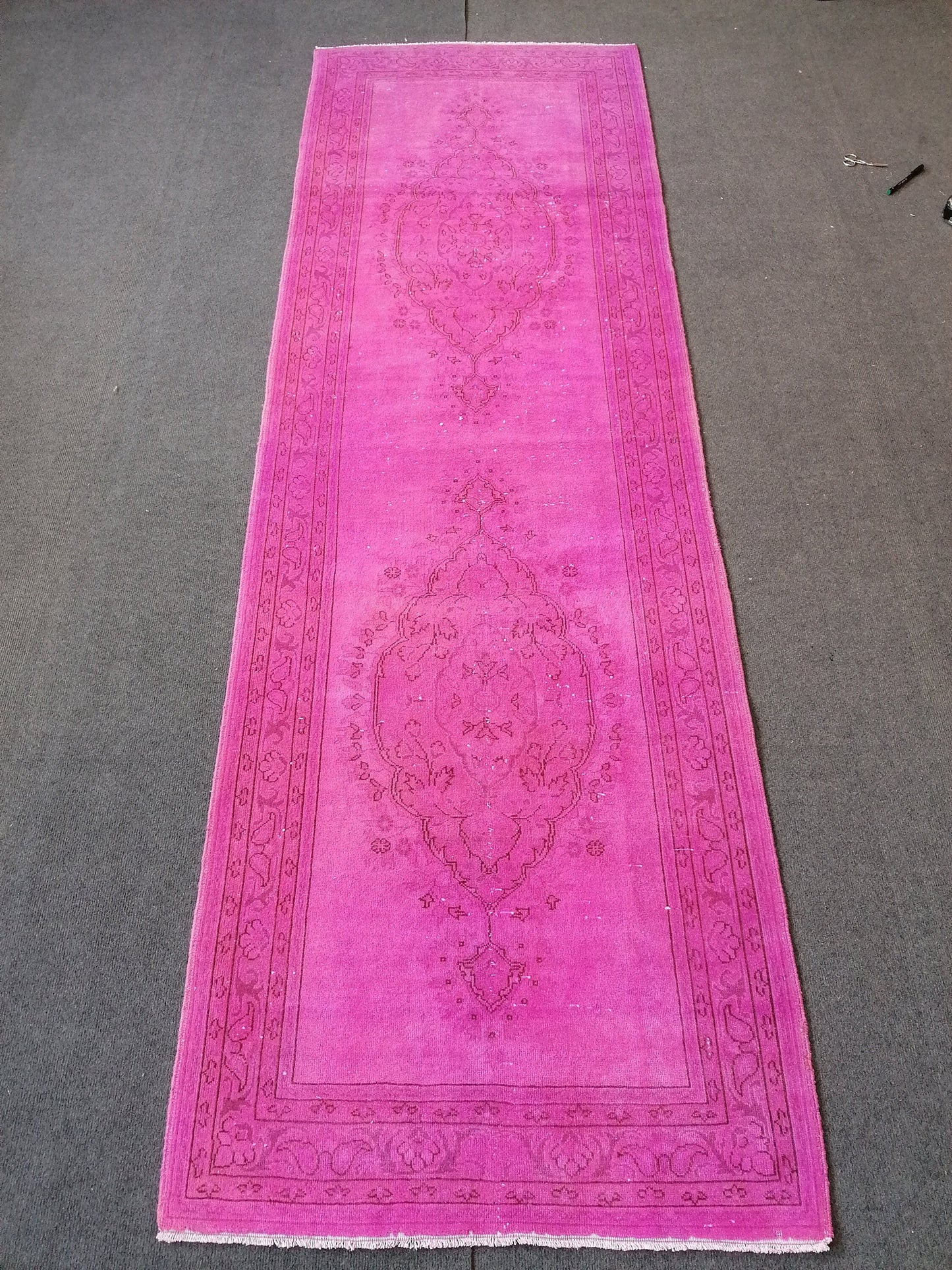 2.10 x 8.10 Handmade pink turkish runner rug, oushak vintage runner rug, vintage anatolian rug